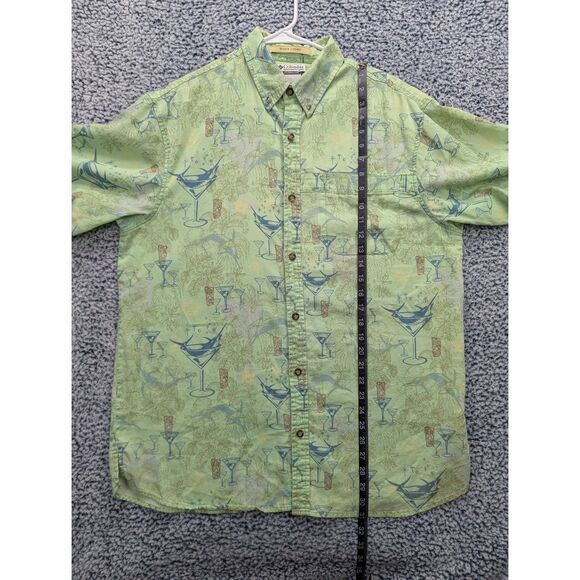 Columbia River Lodge Tiki Marlin Button Down Shirt Size L Fishing Vacation Green - Picture 11 of 13